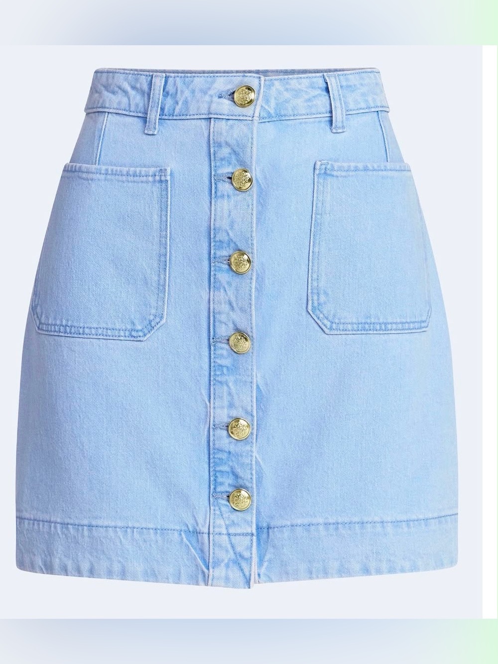 (352)Light Blue Button-Front Denim Skirt